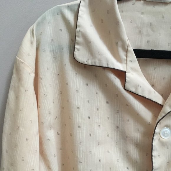 Vintage 2-Piece PJ/Pyjama Set - Light Buttercream Yellow with Brown Detailing - Picture 6 of 11